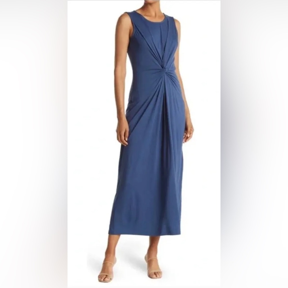 T Tahari Front Twist Crew Neck Sleeveless Maxi Dress Size S